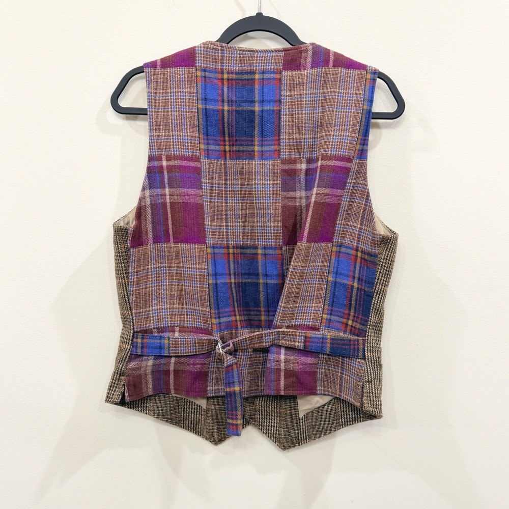 Houston White Womens Medium WOOL Mix Vest Brown Glen Plaid Tailored Academia